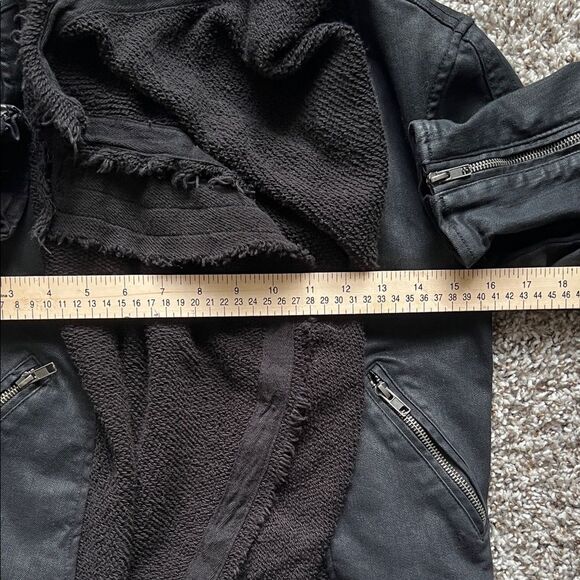 NWOT Free People Front Draped Coated Denim Moto Jacket Black size 2 - Picture 12 of 14